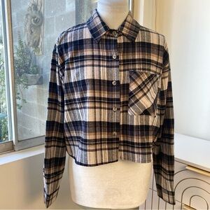 nlt NWOT Cropped Soft Tartan Plaid Flannel Longsleeve Button Down, Sz Small